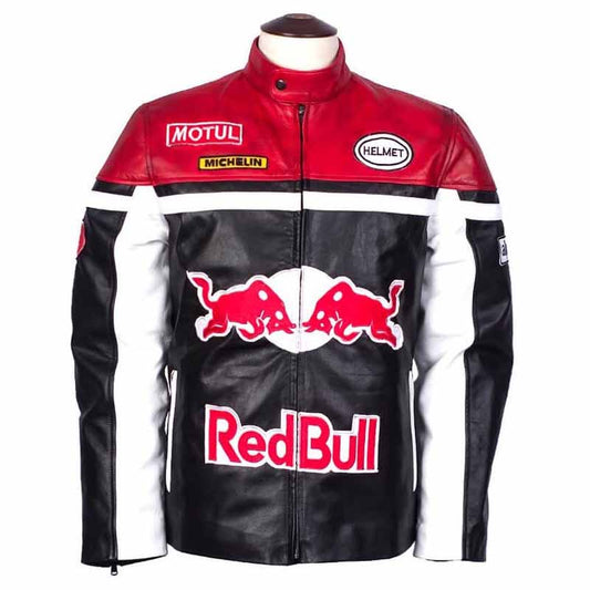 Unisex Black Genuine Leather Racing Jacket with Vintage Motorsport Embroidered Style - 3amoto shop