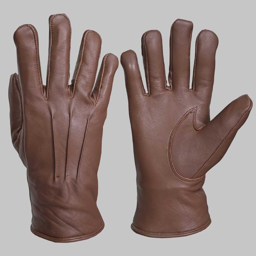 Luxury brown leather glove featuring warm insulated interior lining