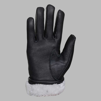 Stylish winter biker leather glove with smooth genuine leather finish