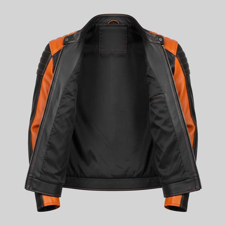 Black Orange Leather Racing Jacket