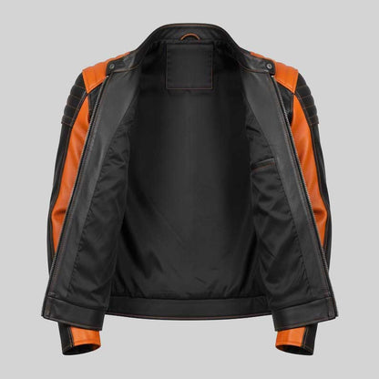 Black Orange Leather Racing Jacket