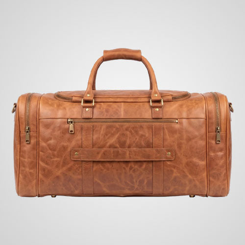 Vintage brown leather weekend holdall with grab handles