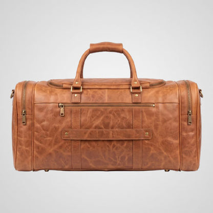 Vintage brown leather weekend holdall with grab handles
