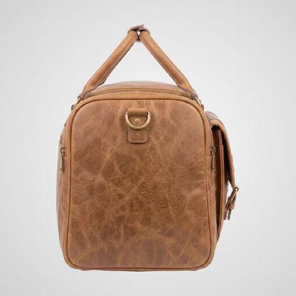 Genuine leather duffel bag with spacious U-zip main compartment