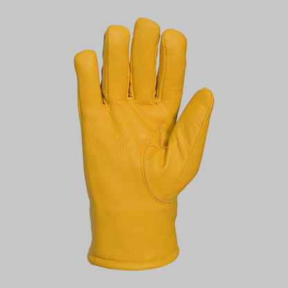 Comfortable yellow leather glove for cold weather travel and casual use
