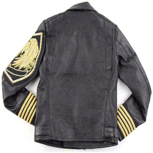 Golden Black Lion Embroidered Leather Jacket