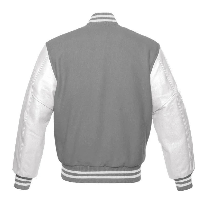 Gray Varsity Baseball Letterman Bomber Jacket