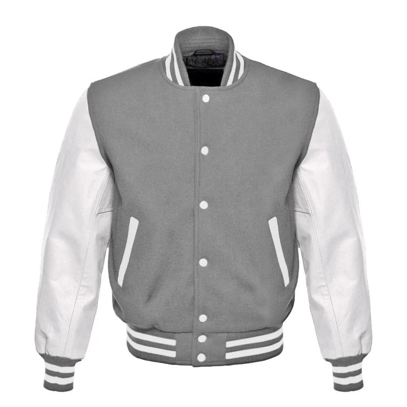 Gray Varsity Baseball Letterman Bomber Jacket