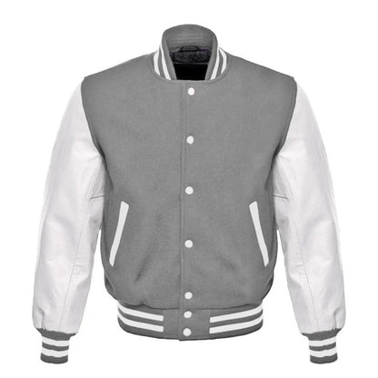 Gray Varsity Baseball Letterman Bomber Jacket