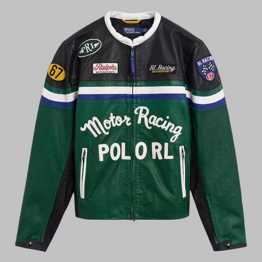 green black racing leather biker jacket for men - 3amoto shop