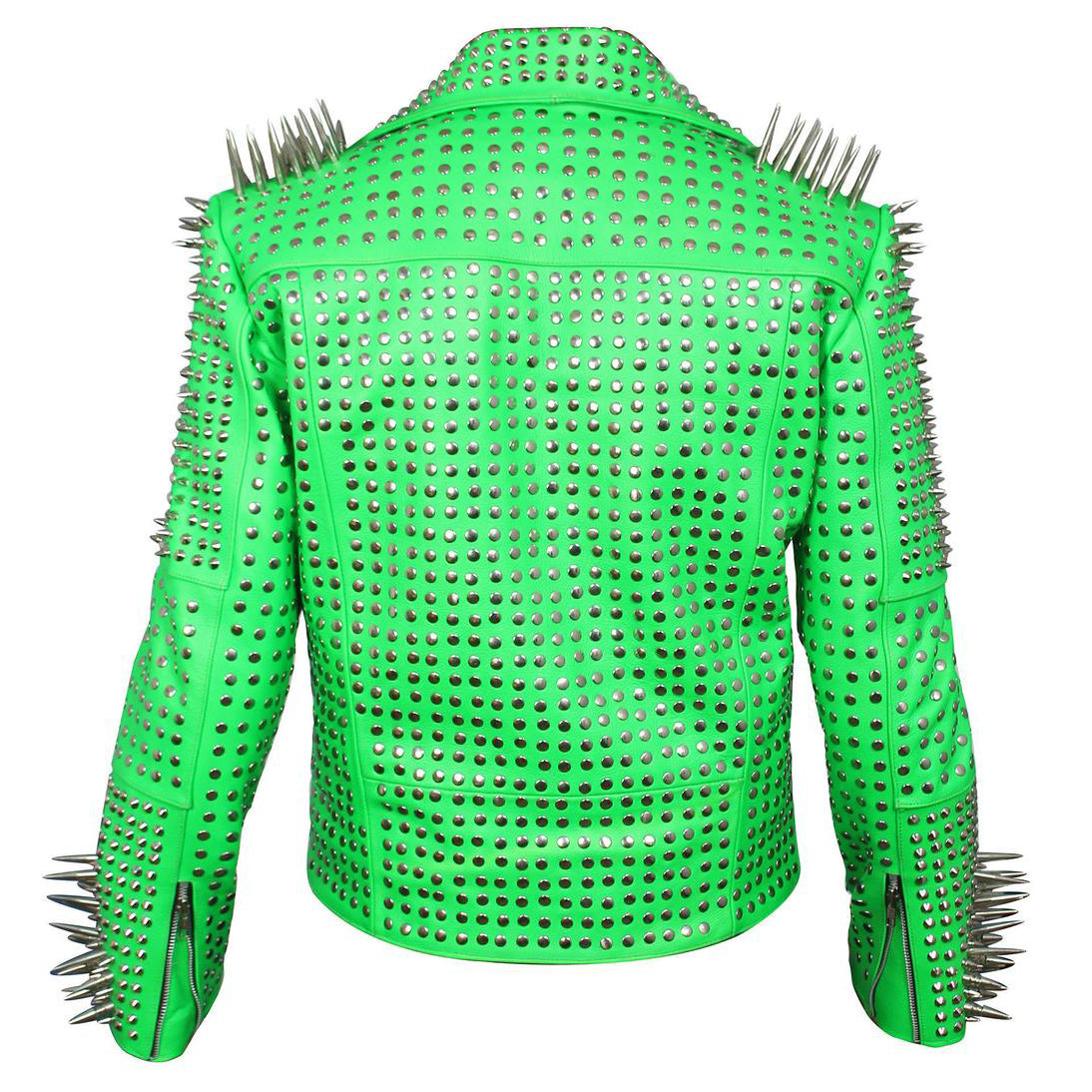 Green Studded Steam Punk Leather Biker Jacket