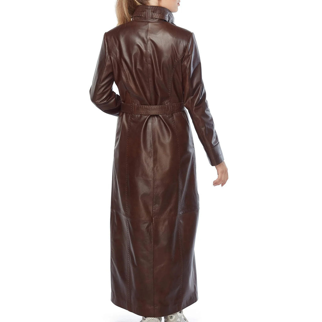 Halloween Long Buttoned Women’s Leather Coat