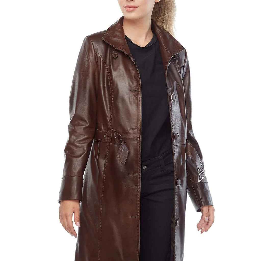 Halloween Long Buttoned Women’s Leather Coat