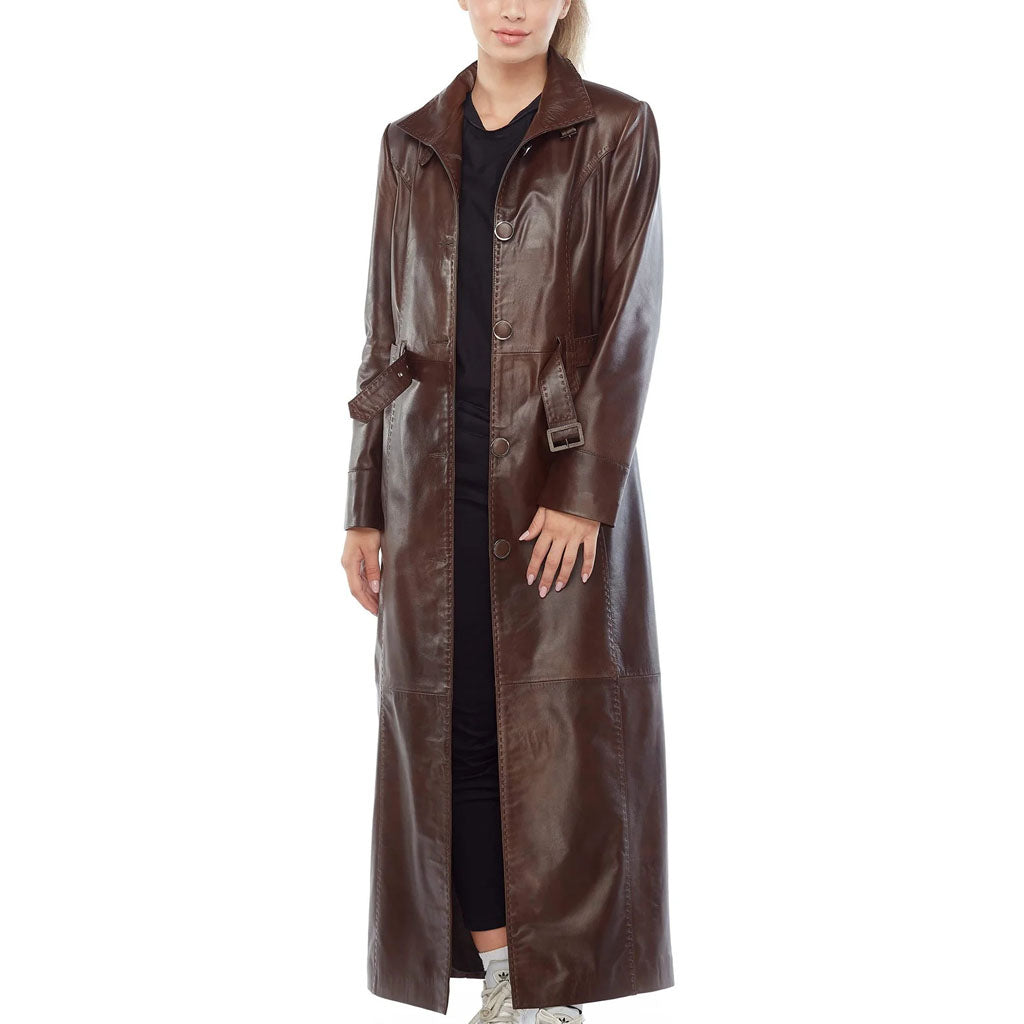 Halloween Long Buttoned Women’s Leather Coat