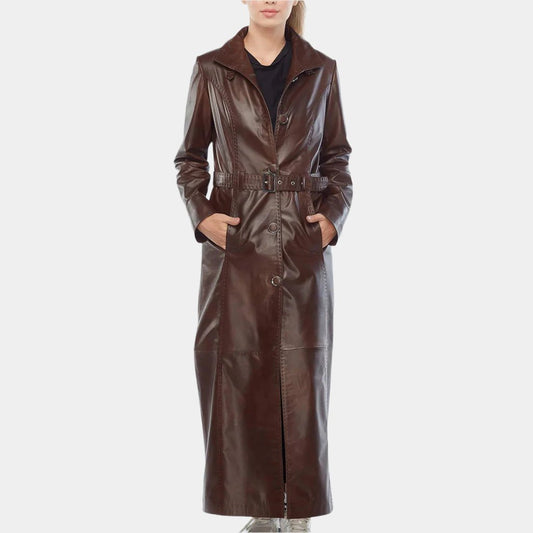 Halloween Long Buttoned Women’s Leather Coat - 3amoto shop