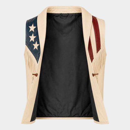 Premium men's American flag leather biker vest with handcrafted finish