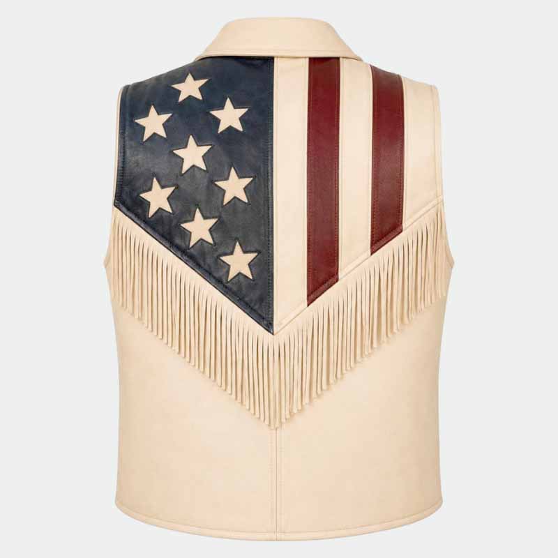 Genuine leather Western cowboy vest featuring patriotic USA flag design