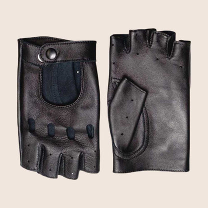 Handmade Black Leather Fingerless Driving Gloves for Men and Women