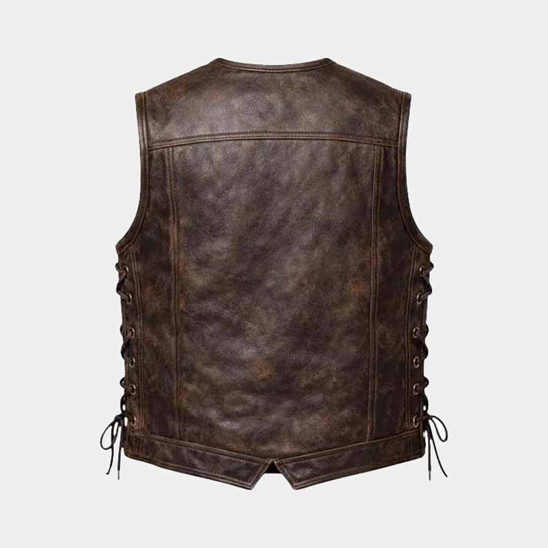 handmade black cowhide leather motorcycle waistcoat for men