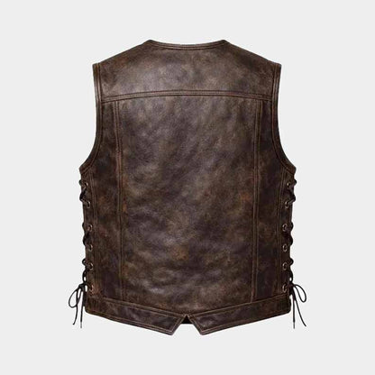 handmade black cowhide leather motorcycle waistcoat for men
