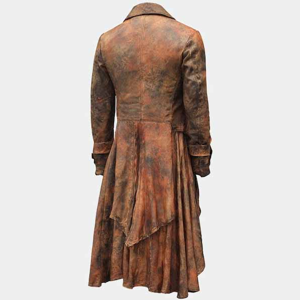 Handmade Distressed Brown Leather Steampunk Tailcoat with Gothic Pirate Style for Men