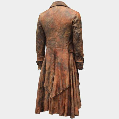 Handmade Distressed Brown Leather Steampunk Tailcoat with Gothic Pirate Style for Men