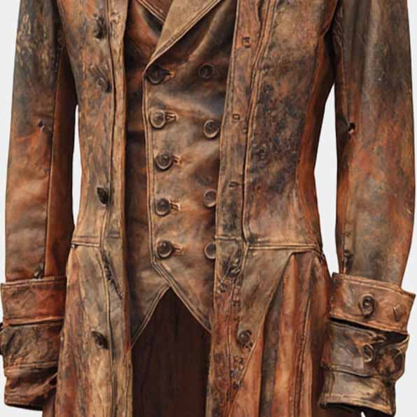 Handmade Distressed Brown Leather Steampunk Tailcoat with Gothic Pirate Style for Men
