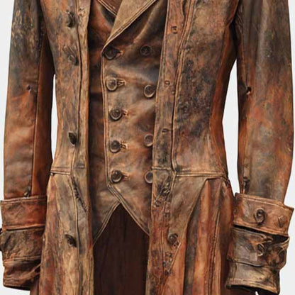 Handmade Distressed Brown Leather Steampunk Tailcoat with Gothic Pirate Style for Men