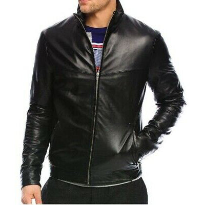 Men's Black Leather Bomber Jacket - Genuine Leather Jacket - 3amoto shop