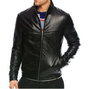 Men's Black Leather Bomber Jacket - Genuine Leather Jacket