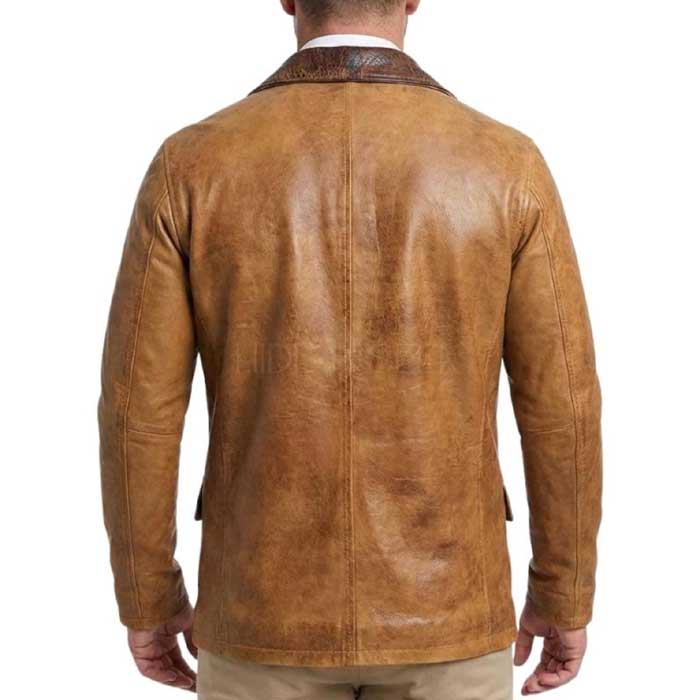 Handmade Western leather coat with buttoned front closure