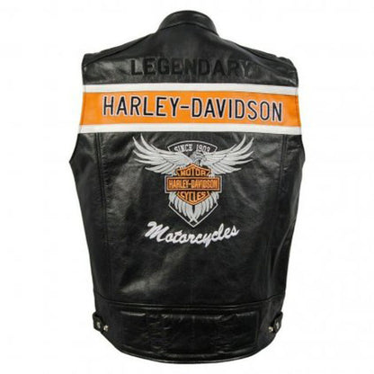 Harley Davidson Men's Black Biker Motorcycle Genuine Leather Vest