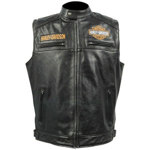 Harley Davidson Men's Black Biker Motorcycle Genuine Leather Vest