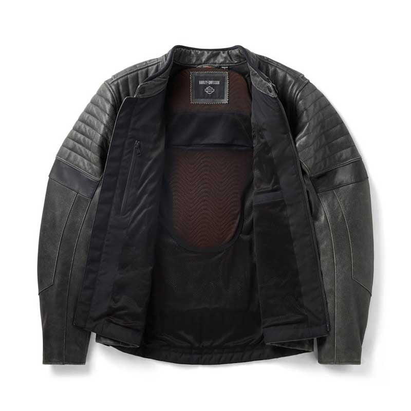 men's Harley-Davidson leather riding jacket with stitched details.