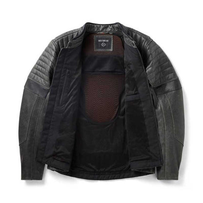 men's Harley-Davidson leather riding jacket with stitched details.