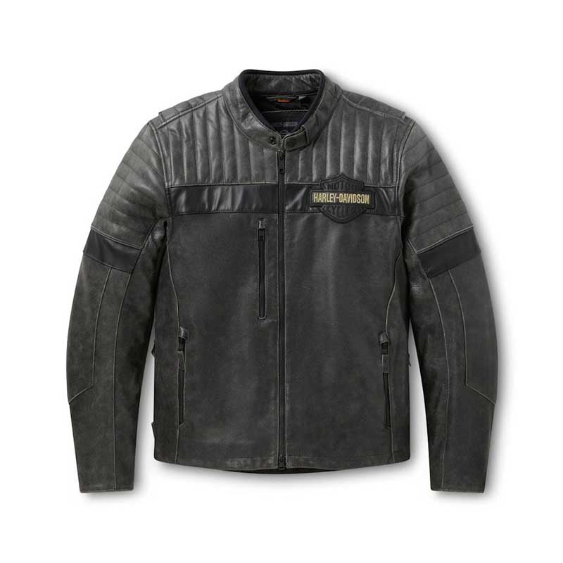 Men's Harley-Davidson Passing Link III distressed cowhide leather motorcycle jacket.