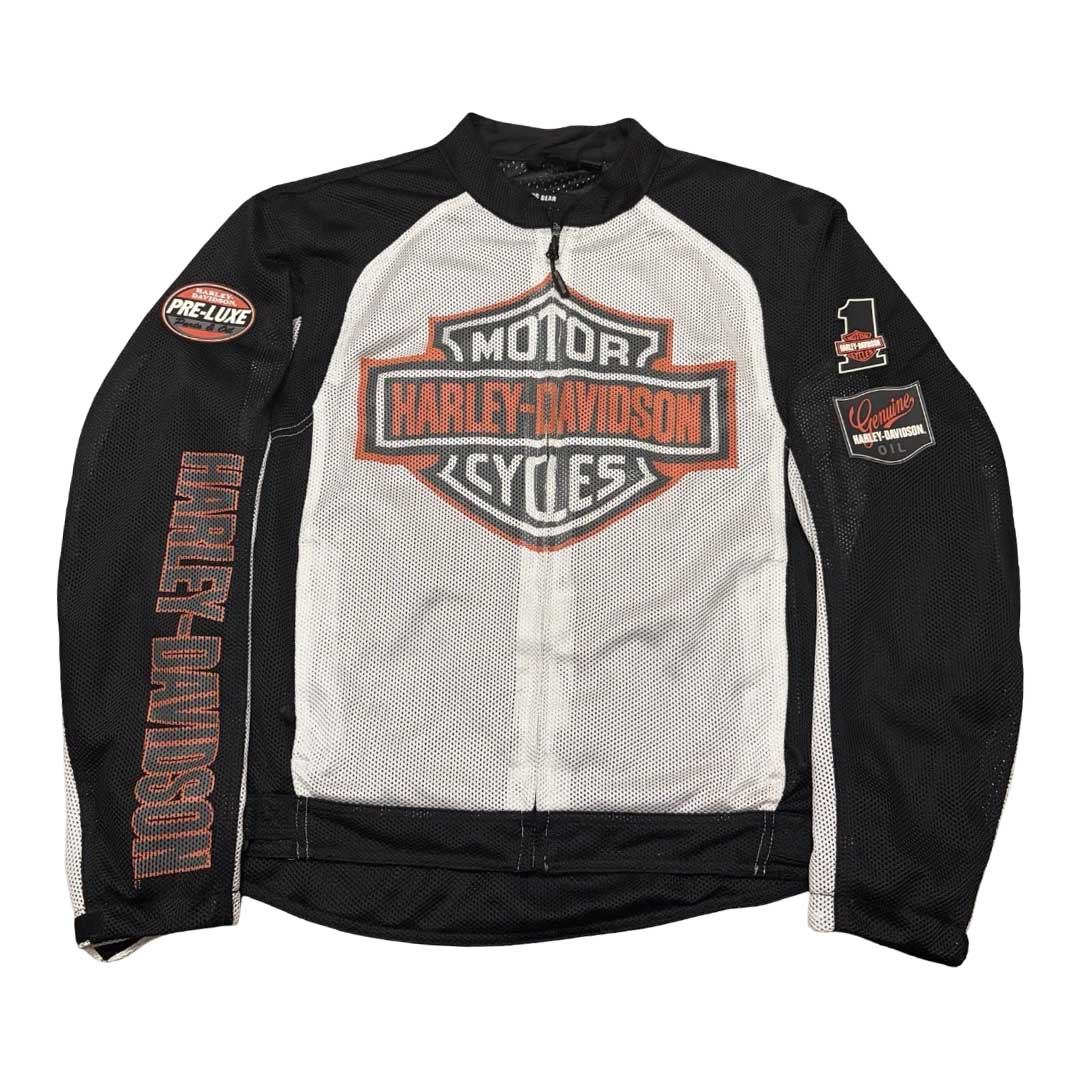 Men's Harley-Davidson white Bar & Shield mesh motorcycle riding jacket.
