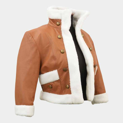 Handmade Keigo Takami leather jacket with white faux shearling collar