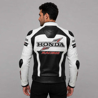 Honda Black White Racing Leather Jacket