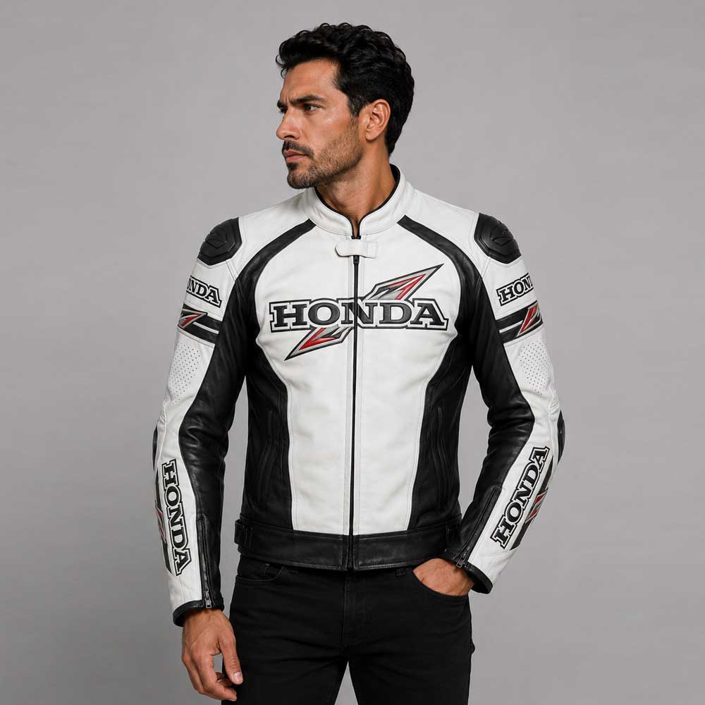 Honda Black White Racing Leather Jacket