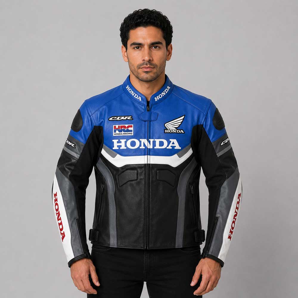 Honda Blue Black Racing Leather Jacket