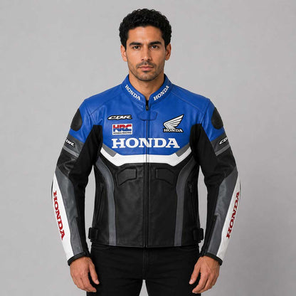 Honda Blue Black Racing Leather Jacket