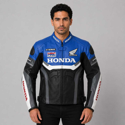 Honda Blue Black Racing Leather Jacket - 3amoto shop