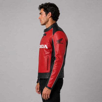 Honda Red Unique Wing Motorcycle Racing Cowhide Leather Jacket
