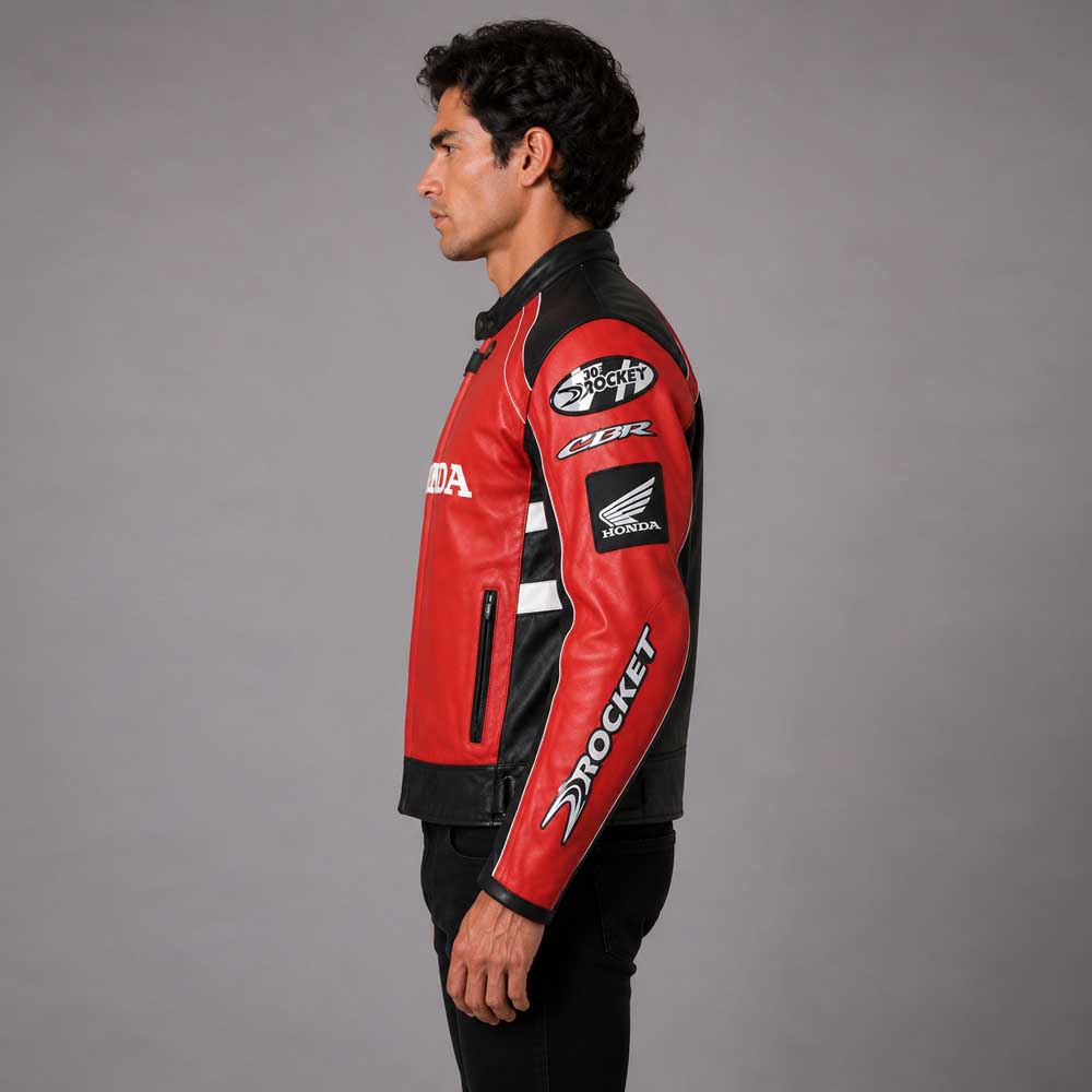Honda Red And Black Racing Leather Jacket | Red Leather Jacket Online