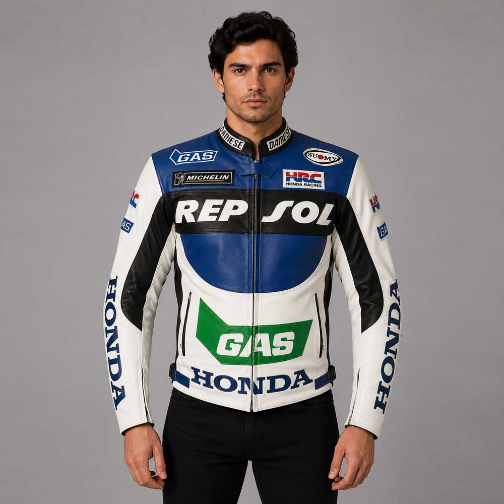 Honda Repsol Gas Motorcycle Biker Leather Jacket
