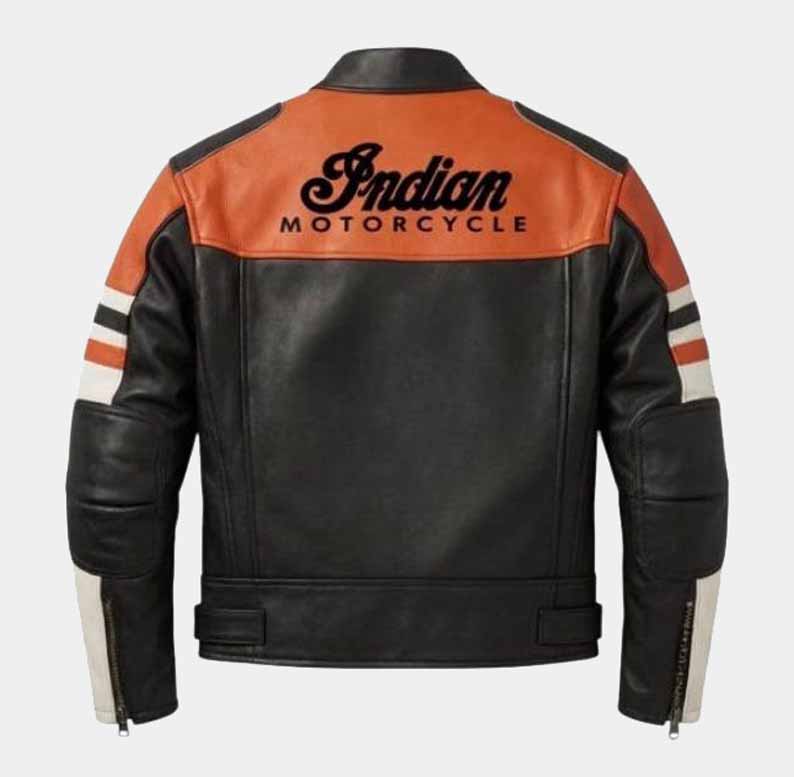 black Indian leather racing motorcycle jacket