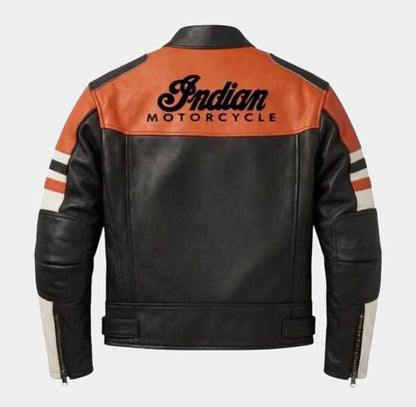 black Indian leather racing motorcycle jacket