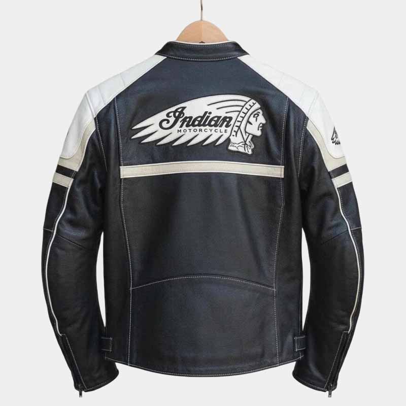 black and white leather biker racing jacket