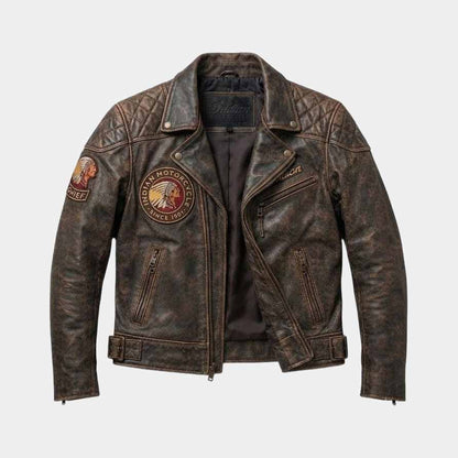 Vintage brown leather riding jacket with removable CE armor